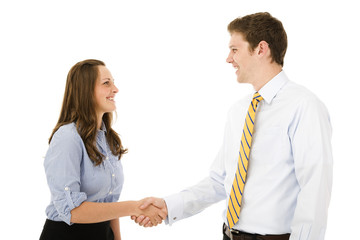 man and woman shaking hands