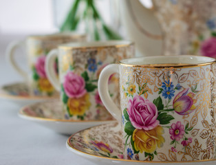 Vintage, antique, Crownford Burslem china demitasse coffee cups with rose design