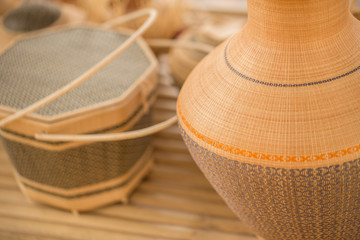 Thai OTOP product from dry Hygaliepa grass weave as basketry.
