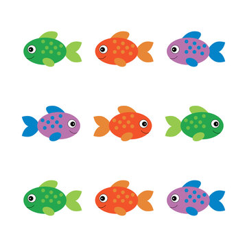 Vector aquarium fish illustration. Colorful cartoon flat aquarium fish design. Fish pattern for baby or child.