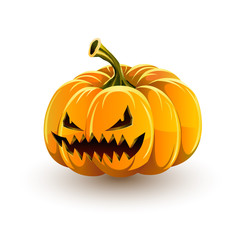 Very angry jack o'lantern for Halloween. Very evil halloween pumpkin isolated on white background