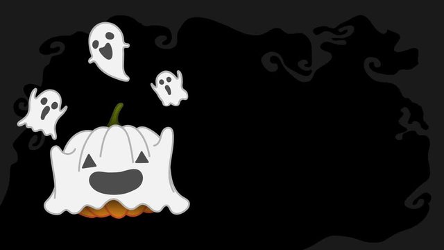 Halloween pumpkin jack o lantern costume set ghost spooky concept idea illustration isolated on dark scary background seamless looping animation 4K with copy space