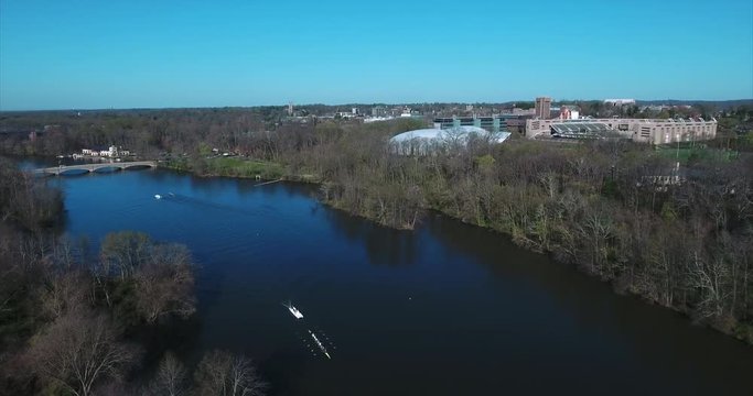 Aerial of Rowers on River in New Jersey