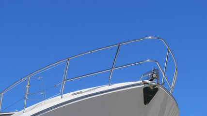 Chrome Bow Luxury Sailboat Summer Day Blue Sky