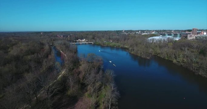 Aerial of Rowers on River in New Jersey
