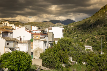 Fototapeta na wymiar a view of Quentar town on a cloudy day, province of Granada, Andalusia, Spain