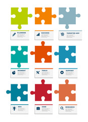 Naklejka premium Infographics. Puzzle infographics creating a successful business. Template business infographics for your successful business project. Modern business infographic puzzle. Vector illustration