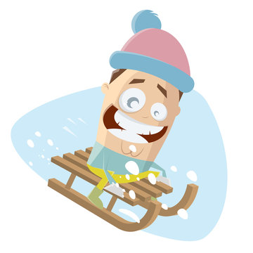 funny clipart of sledging cartoon man