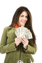 young business woman with money