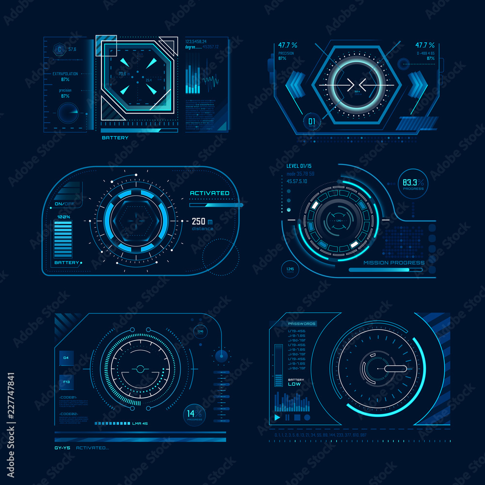 Poster futuristic virtual screen. monitoring hud panel frame with tracking aim. computer systems display te