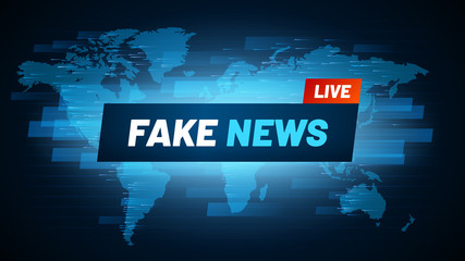 Fake News headline. Television reportage fabrication logo, deceit broadcasting and social falsification vector concept background