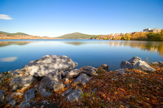 scenic view on lake in Ural mountains