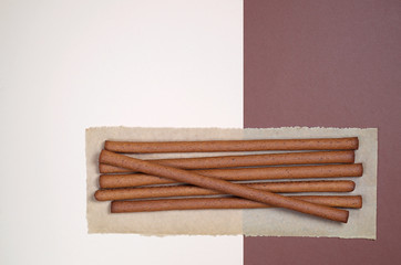 Top view of rye bread sticks grissini