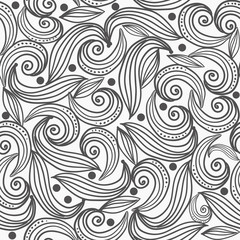 Seamless abstract fantasy background in doodle style. Coloring book page. Black and white texture. Floral ornament. 