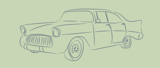 Vintage car with sketch or line art design. hand drawn Vector illustration.