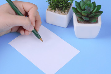 Woman hands writing on blank  paper sheet with pen