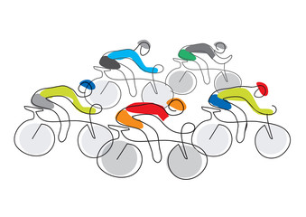Cycling race line art stylized. 
Line art illustration of cycling race with five bike riders.Vector available.