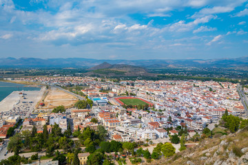 Fototapeta na wymiar Panoramic view of the Nafplio city from Palamidi castle in Peloponnese, Greece