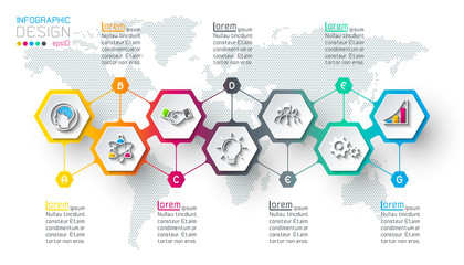 Hexagon inforgraphics on vector graphic art.