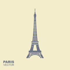 Eiffel tower icon in flat style with scuffing effect