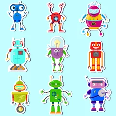 Zelfklevend Fotobehang Robot stickers met schattige robots