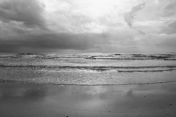sea beach with blue, monochrome black and white tone.