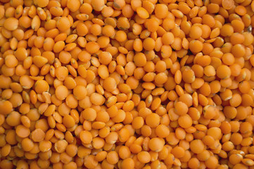 Red dry lentils. the view from the top.