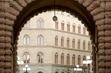 Arch gate over Riksgatan leading to Gamla Stan