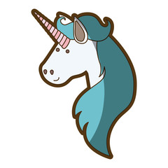 white background with face side view of male unicorn and long mane and thick contour