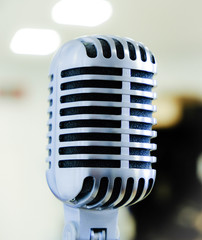 Fototapeta na wymiar Vintage vocal microphone close up. Retro music concept