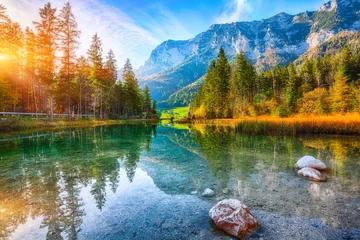 Wall murals Landscape Fantastic autumn sunset of Hintersee lake
