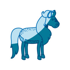 blue silhouette of horse with freckles and mane and tail