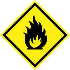 Yellow hazard sign with fire