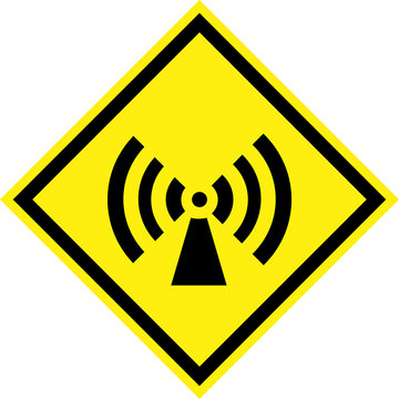 Yellow hazard sign with non-ionizing radiation