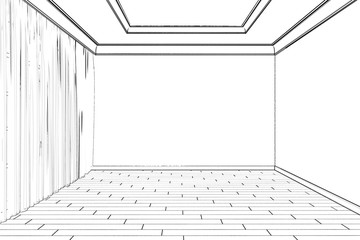 3d illustration. The sketch of the empty room © gamespirit