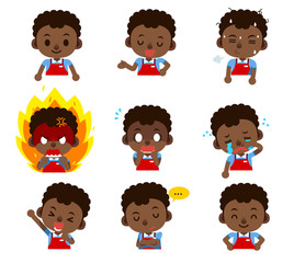 Vector set of male shopkeeper, staff character in different actions isolated on white background