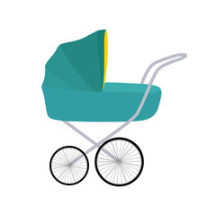 Fototapeta na wymiar Baby carriage for the boy. EPS 10. Vector illustration. A blue stroller.