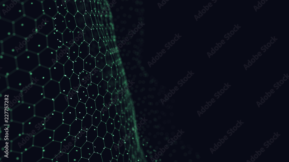 Poster abstract 3d technology and science neon visualization. blockchain and cryptocurrency. digital wallpa