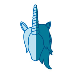 blue silhouette of front face of faceless unicorn with mane