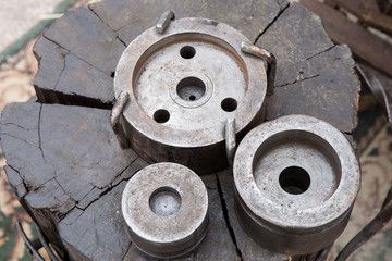 Vintage press and devices for percussive coinage of coins, medals, badges