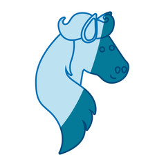 blue silhouette of face side view of horse with long mane