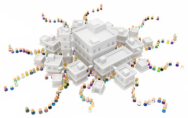 Cartoon Crowd, Buildings Town Queues