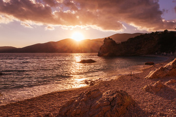 Agiofili beach  sunset on the Ionian sea, Lefkada island, Greece