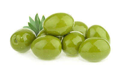 Green olives isolated on white background