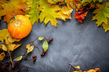 Autumn still life of leaves on the eve of Halloween.