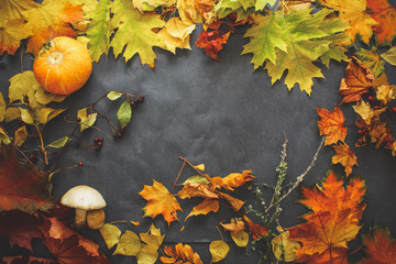 Autumn still life of leaves on the eve of Halloween.