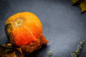Autumn still life of leaves on the eve of Halloween.