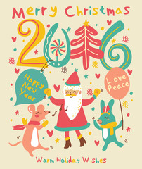 Merry Christmas and Happy winter Holidays card in vector
