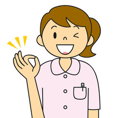 白衣の女性　看護婦　看護師　OKポーズ
