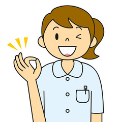 白衣の女性　看護婦　看護師　OKポーズ